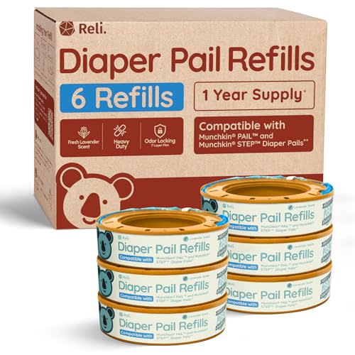 Reli. Diaper Pail Refill Bags, Compatible with Munchkin Step, Pail (6 Pack) | Pail Refills w/Lavender Scent | Odor Blocking, Strong, Easy Replacement | Holds up to 1,680 Diapers