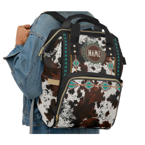 Personalized Cowhide Print Diaper Backpack | custom cow print baby bag | southwestern travel bag | monogrammed backpack | cowgirl bag