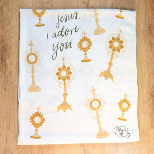 Catholic Muslin Swaddle Blanket: Monstrance