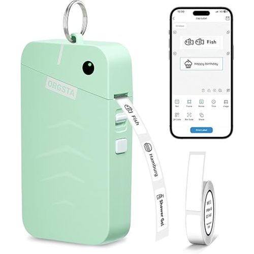 ORGSTA S001 Label Maker Machine with Tape, Portable Bluetooth Label Maker for Home and Office Organization, Thermal Label Printer Mini Sticker Maker with Multiple Templates, Green