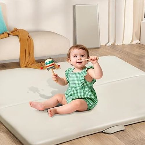 Baby Play Mat for Floor– 1.2" Thick, Foldable, Waterproof, 59×59 Playpen Mat, Non-Toxic, Easy to Clean, Thickened Foam Cushioned, Perfect for Tummy Time & Crawling, Babies & Toddlers