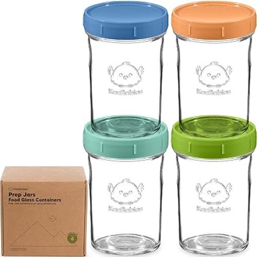 KeaBabies 4pk 8oz Glass Baby Food Containers with Lids - Leak-Proof, Microwavable Small Glass Jars, Baby Purees & Toddler Snack Storage Containers, BPA-Free, Dishwasher & Freezer Safe (Kea)