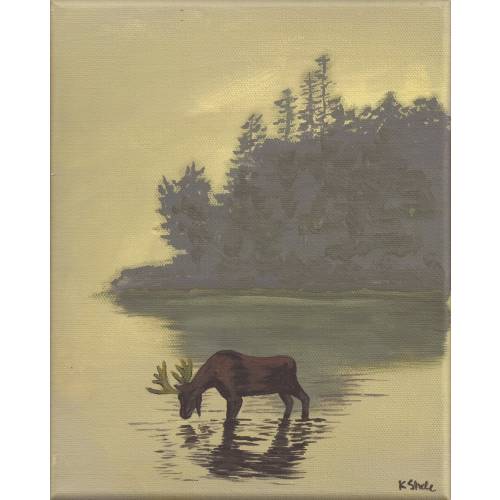 8x10 Moose on water art print