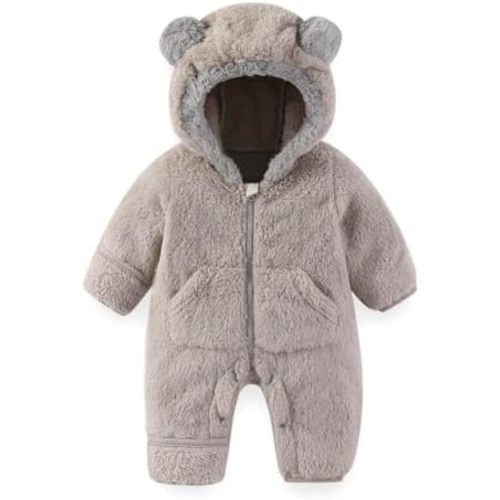 Newborn Baby Bear Outfit Suit With Fold-Over Mittens Footies Girls Boys Winter Fleece Clothes Hooded Romper Snowsuit