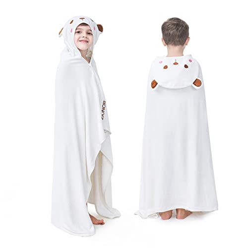 ZIONOR Hooded Towel for Kids - 35'' x 50'' Extra Large Bath Towels for Kids 3-10 Yrs, Premium Soft Towels for Boys Girls, Rayon Made From Bamboo (White, Bear)