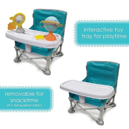 Summer Infant Pop ‘N Sit Eat ‘N Play - Baby Pop Up Chair for Meals and Playtime with Removable Tray and Toys, Portable Booster Folds for Travel - Blue & Gray - Solid