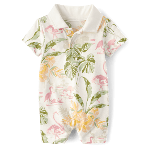 Baby Boys Matching Family Tropical Polo Romper - White