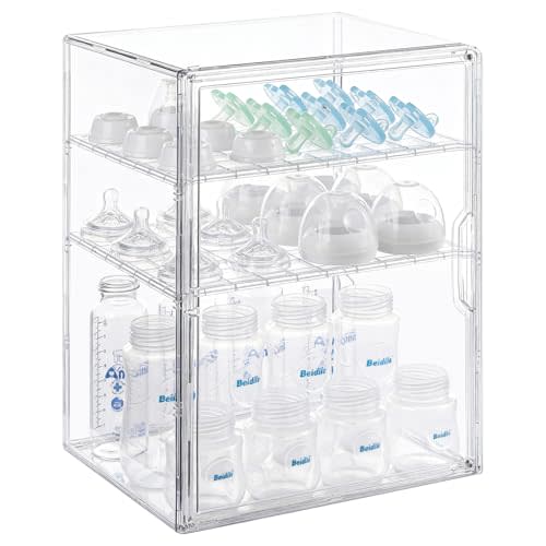ERTIUANIO Baby Bottle Organizer  3-Tier Bottle Storage Organizer Baby for Bottles, Nipples, Pump Parts, Food Jars  Clear Nursery Cabinet for Countertop and Kitchen