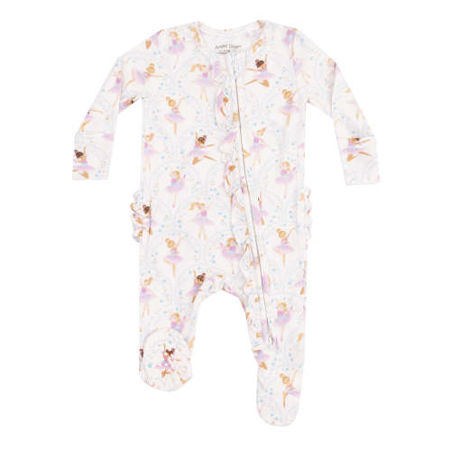 2-Way Zip Ruffle Footie, Bow Ballerinas