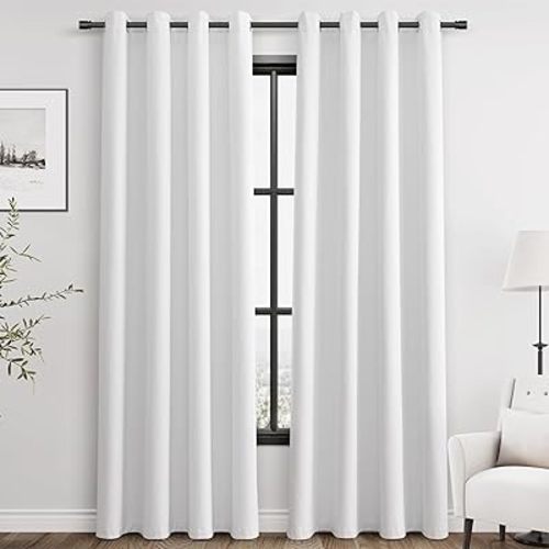 White Linen Blackout Curtains 84 inches Long for Bedroom Modern Elegant White Black Out Curtains Cotton Textured Grommet Thermal Insulated Light Blocking Drapes for Living Room Patio Sliding Door