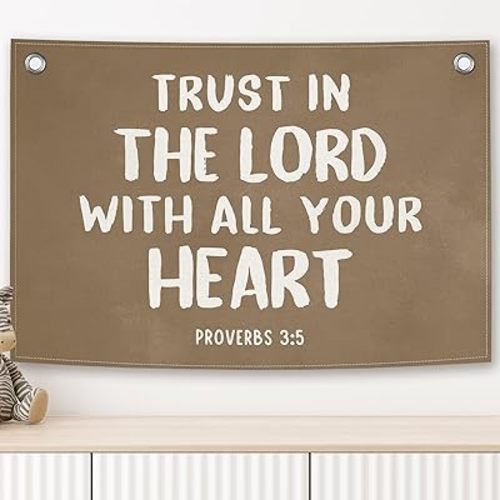 Kids Bible Verse Christian Banner, Vintage Brown Scripture Kids Boys Prayer Room Decor, Inspirational Canvas Flag Wall Hanging Decor Art for Playroom Toddler Room Bedroom Dorm 20x30in