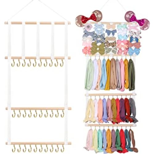 POVETIRE Baby Headbands Holder, Hair Bows Organizer for Baby Girls Hair Accessories Storage Hanging Display Stand for Wall Room Nursery Decor