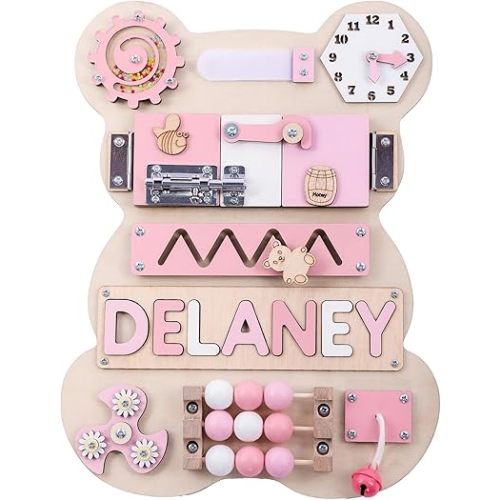 Nabytok Customized Name Puzzle for Toddlers (Fixed I J Letters) Personalized Toddlers Busy Board, Baby Personalized Board for 1-5 Years Old, First Birthday Gift, Montessori Toys (Pastel Girl)