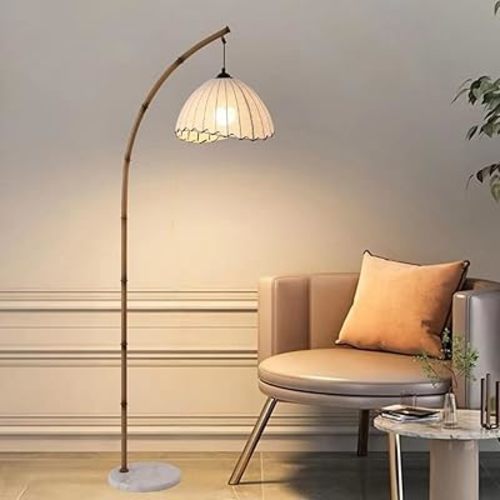 Bamboo Floor lamp Mid Century Rattan Retro Floor Light Bohemian Style LED Tall lamp for Living Room Bedroom Vintage Rattan lamp Decoration Office Standing Tall lamp