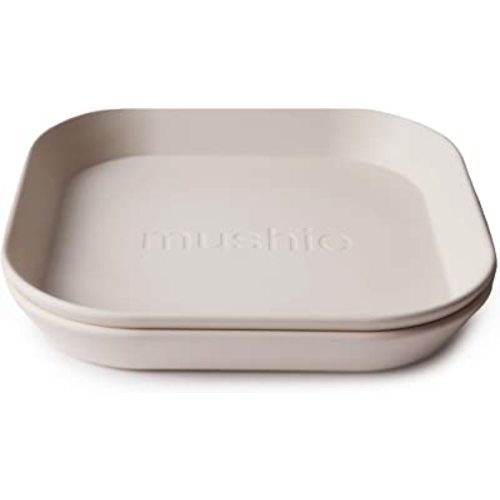 mushie Square Dinnerware Plates for Kids | Made in Denmark, Set of 2 (Ivory)