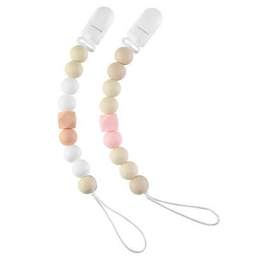 Apmemiss Clearance Pacifier Clips, Silicone Pacifier Holder with One Piece Design, BPA Free, Pacifier Chain with Clip for Teether Toys, Best Newborn Shower Gift for Boy 3 Month+