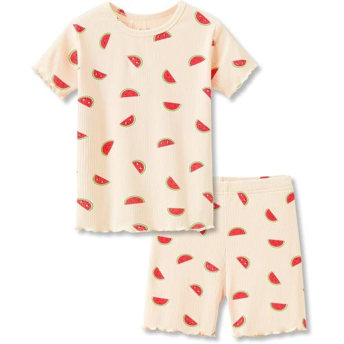 Beezizac Toddler & Little Girls Pajamas Cute Ditsy Floral/Strawberry Fruit Tee & Shorts PJ Spring Set Kid Size 2T- 10
