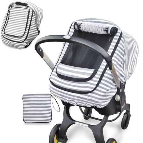 Car Seat Covers for Babies,Baby Car Seat Cover for Boys Girls,Windproof Infant Carseat Cover,Kick-Proof Car Seat Canopy with Breathable Mesh Peep Window,(Grey Stripe)