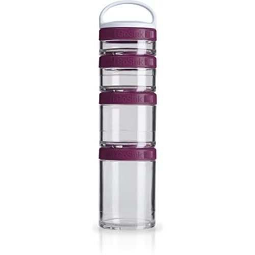 BlenderBottle GoStak Food Storage Containers for Protein Powder, Healthy Snacks, and Portion Control, 4-Piece Starter Pak, Plum
