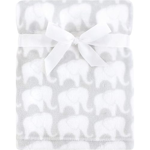 Hudson Baby Unisex Baby Silky Plush and Coral Fleece Blanket, Gray Elephant, 30x40 inches