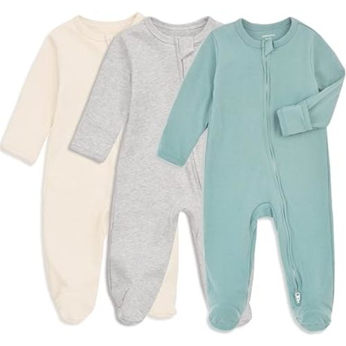 Aablexema Baby Footie Pajama with Mitten Cuffs, Double Zipper Infant Cotton clothes Sleeper Pjs, Footed Sleep Play