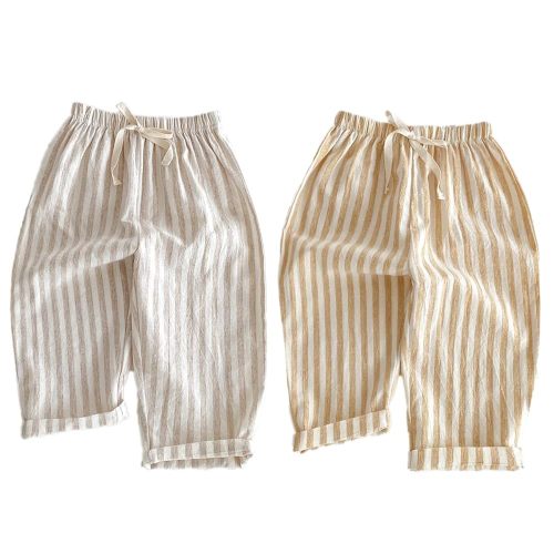 Ashmyova Classic Casual Pants for Boys Thin Cotton Stripe Elastics Waist Spring Summer Trousers Toddler Long Pants 2Pcs