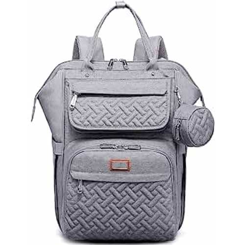 BabbleRoo Diaper Bag Backpack, Multifunction Large Bags with Changing Pad & Stroller Straps & Pacifier Case, Unisex Stylish Travel Back Pack Nappy Changing Bag for Moms Dads (gray)