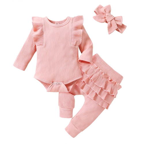 Baby Girl Winter Clothes Toddler Girls Long Sleeve Romper and Pant Headband Outfits 3pcs Set for 3-6 Months