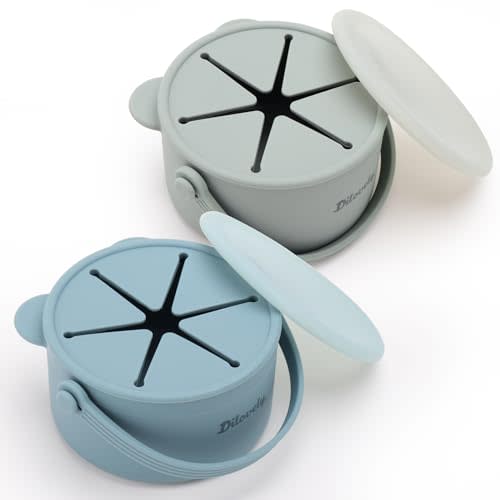 Dilovely Silicone Snack Cups for Toddlers, Toddler Snack Containers, Baby Treat Catcher with DustProof Lid 2 Pack Dishwasher Safe & BPA Free 9 Oz