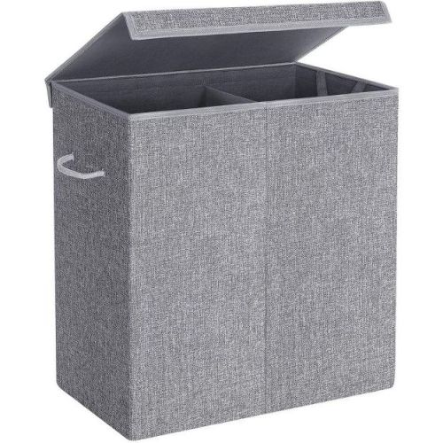 SONGMICS 142L Double Laundry Hamper with Lid Clothes Hamper with Removable Fabric Bag with Handles Gray