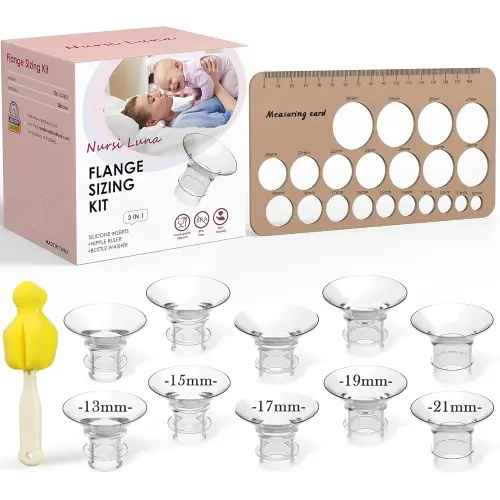 Flange Sizing Kit 3 in 1 with 10PCS Flange Inserts 13/15/17/19/21mm, Silicone Breast Pump Flanges Insert Kit for 24mm Electric Breast Pump, Pumping Breastfeeding Essentials Kit for New Mom