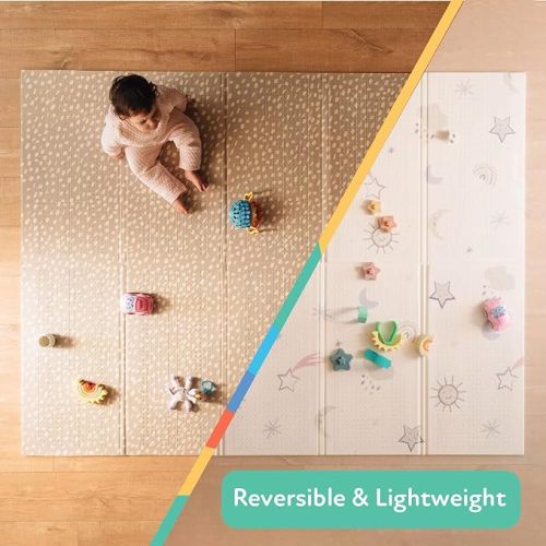 Nuby Foldable Soft Baby Floor Mat - Waterproof, Reversible, and Lightweight Baby Play Mat for Floor - Easy Storage and Travel - Rainbow