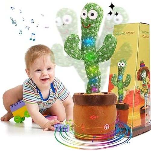MIAODAM Volume Adjustable Dancing Cactus, Colorful Glowing Talking Cactus Toy, Repeating What You Say Cactus Toys Singing 120 Songs Cactus Plush Eletronic Baby Toys Funny Creative Kids Toy