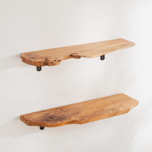 Ebern Designs Live Edge Shelves Natural Fir Wood Wall Mounted Shelf Sturdy Floating Wall Shelves,Set Of 2 | Wayfair