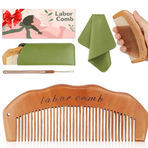 Birth Comb for Labor Pain, Natural Wooden Labor Combs for Women Pregnancy, pregnancy hospital bag essentials＆Delivery Essentials, Baby Comb ＆ Shower Comb for New Mom Gifts