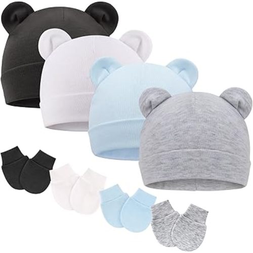 BQUBO Newborn Baby Hats Mittens Set for Boys Girls Hospital Hat Beanie Infant Caps Baby Gloves
