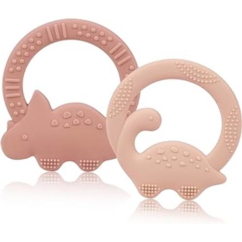 2 Packs Baby Teether Silicone Teething Toys for Babies 0-6 Months with Dinosaur Shape 6 to 12 Months 3-6 Months Infant Newborn for Teething Pacifiers Relief Chew,Ideal Baby Shower Gifts for Moms A2