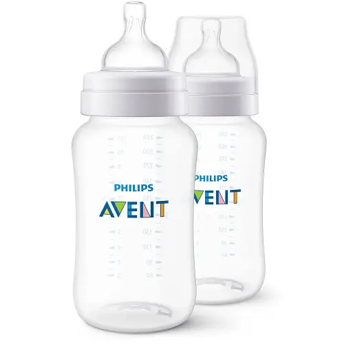 Philips Avent Anti-Colic Baby Bottles, 11oz, with Flow 3 Nipples, 3m+, 2pk, Clear, SCY106/02