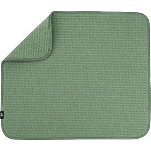 S&T INC. Dish Drying Mat, Highly Absorbent Microfiber Kitchen Counter Mat, Dish Drying Pad for Dishes, Utensils, Pots and Pans, Large 16" x 18", Green