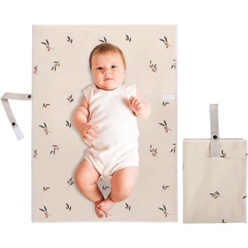 Amazon.com : Vegan Leather Portable Changing Pad - Waterproof Compact Baby Changing Mat - Foldable Travel Diaper Changing Pad, Newborns Shower Gifts (Olive Branch with Strap, 20"*28") : Baby