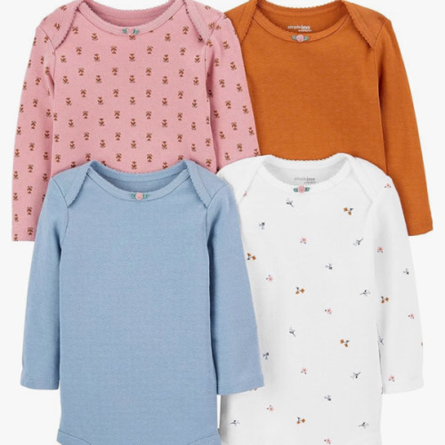 Simple Joys by Carter's Long-Sleeve Bodysuits, 3-6 M - Blue/Pink Floral/Rust/White