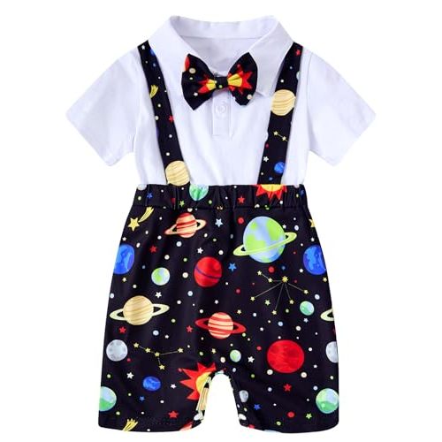 BFUSTYLE Baby Boy Clothes 2 in 1 Outfits 0-24 Months Romper Short Sleeve Infant Bodysuit with Bowtie