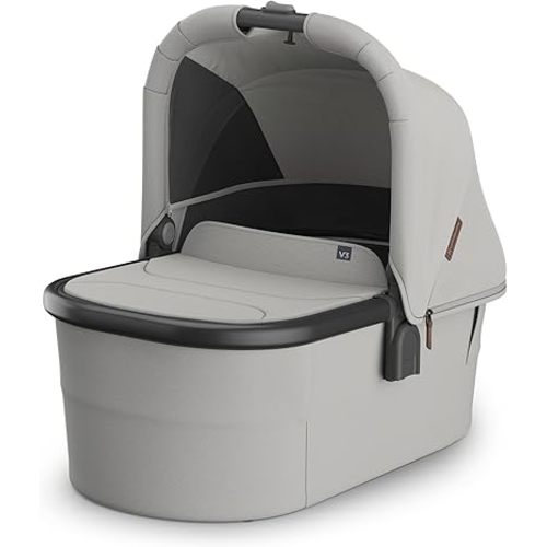 UPPAbaby Bassinet V3 - Compatible with Vista, Cruz, Ridge, Minu Strollers - Overnight Sleep Solution - Mattress, Sheet and Bug Shield Included - Savannah (Pearl Gray Jacquard/Carbon Frame)