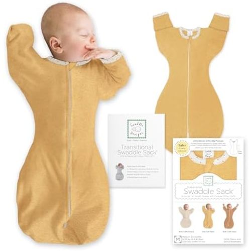 SwaddleDesigns Transitional Swaddle Sack, Arms Up Half-Length Sleeve & Mitten, Most Gradual Transition Swaddle for Newborn