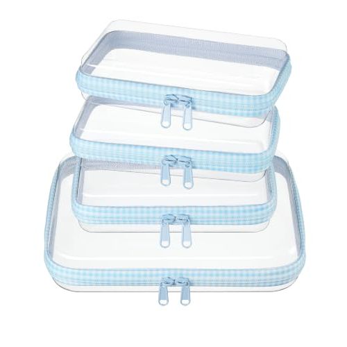 Clear Zipper Pouches, Hard Shell Zipper Case (M+3S) | Toiletry Bag for Travel, CLear Diaper Bag, Toiletry Pouch, Travel Organizer, Cosmetic Bag, Toy Storage Bins
