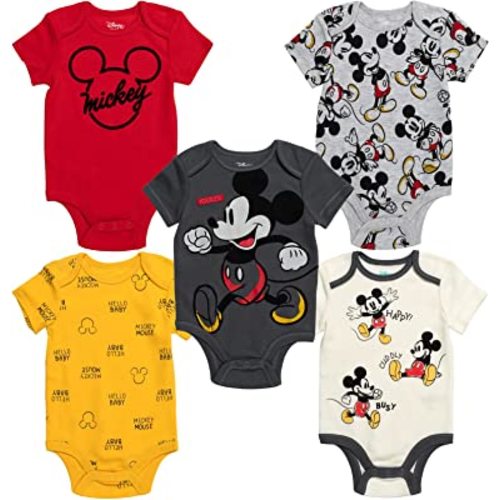 Disney Mickey Mouse Lion King Winnie the Pooh Pixar Toy Story Finding Nemo Baby 5 Pack Bodysuits Newborn to Infant