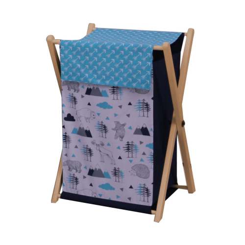 Bacati - Woodlands Animals Laundry Hamper with Wooden Frame Aqua/Navy/Grey