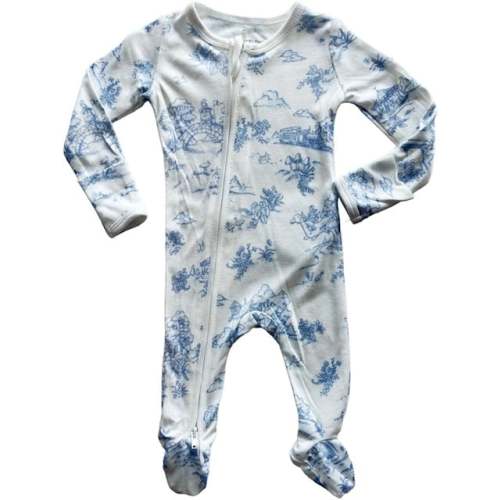 Storyland Toile Bamboo Zipper Footie PJs | Blue - ZukaBaby