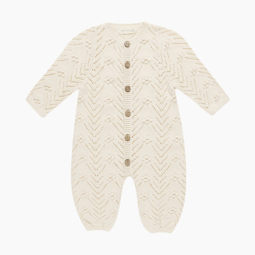 Quincy Mae Long Sleeve Bobble Romper - Natural, 0-3 M