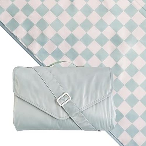 Tiny Twinkle Waterproof Picnic Blanket | 5'x7' 100% Recycled Polyester, Sandproof, Foldable & Portable for Beach, Camping, Travel (Sage Checkers